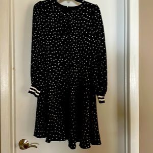Long sleeve pebble crepe small dot dress with rib cuff